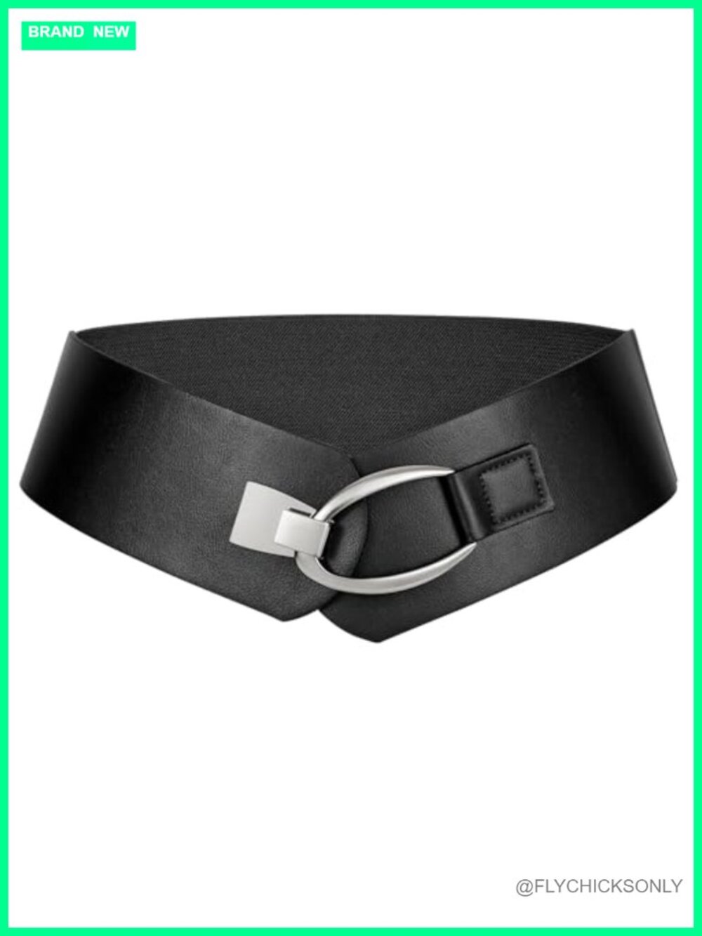 Women's Wide Elastic Belt with Gold Buckle Faux Leather Thick Waistbelt